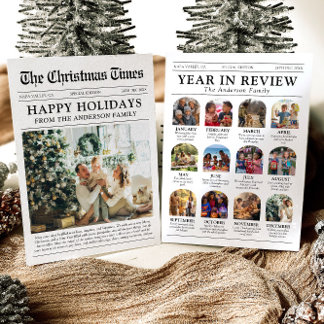 Newspaper Year in Review Family Photo Christmas Holiday Card
