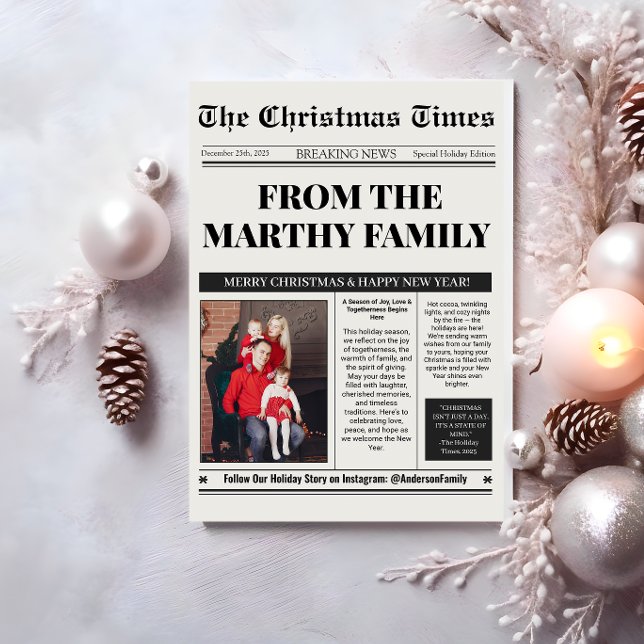 Newspaper Year in Review Photo Collage Christmas  Holiday Card (Newspaper Year in Review Photo Collage Christmas Holiday Card)