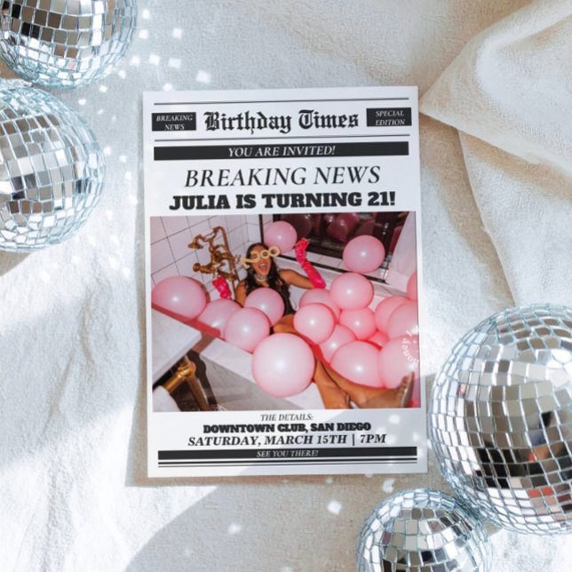 Newspapers Birthda Invitation 21st Invite (Birthday Newspaper Invitation 21st Birthday Invite)