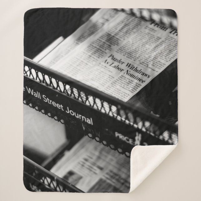 NEWSPAPERS ON THE WALL STREET JOURNAL RACK SHERPA BLANKET (Front)