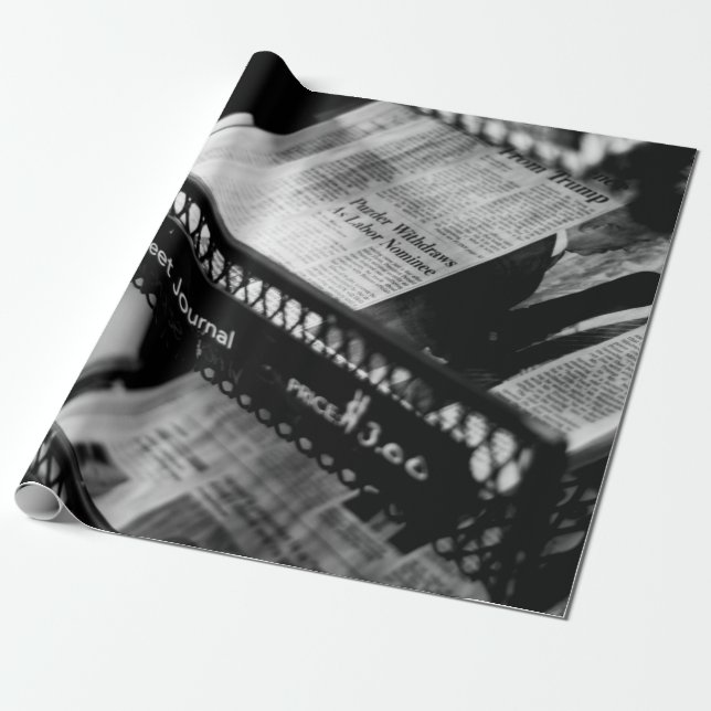 NEWSPAPERS ON THE WALL STREET JOURNAL RACK WRAPPING PAPER (Unrolled)