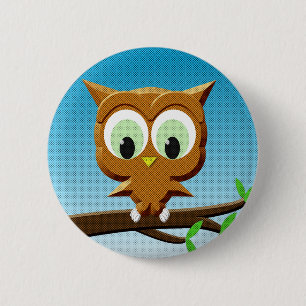 Newsprint Cartoon Owl 6 Cm Round Badge