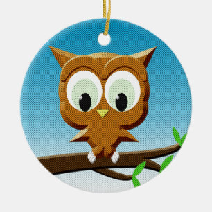 Newsprint Cartoon Owl Ceramic Tree Decoration