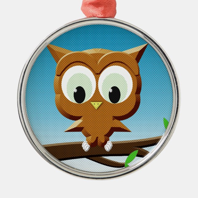 Newsprint Cartoon Owl Metal Tree Decoration (Front)