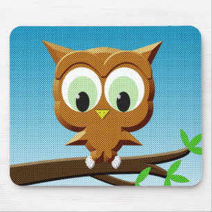 Newsprint Cartoon Owl Mouse Mat