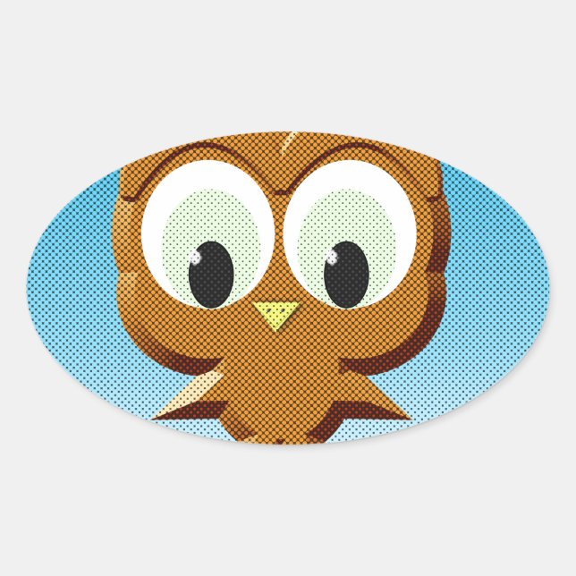 Newsprint Cartoon Owl Oval Sticker (Front)
