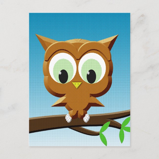 Newsprint Cartoon Owl Postcard (Front)