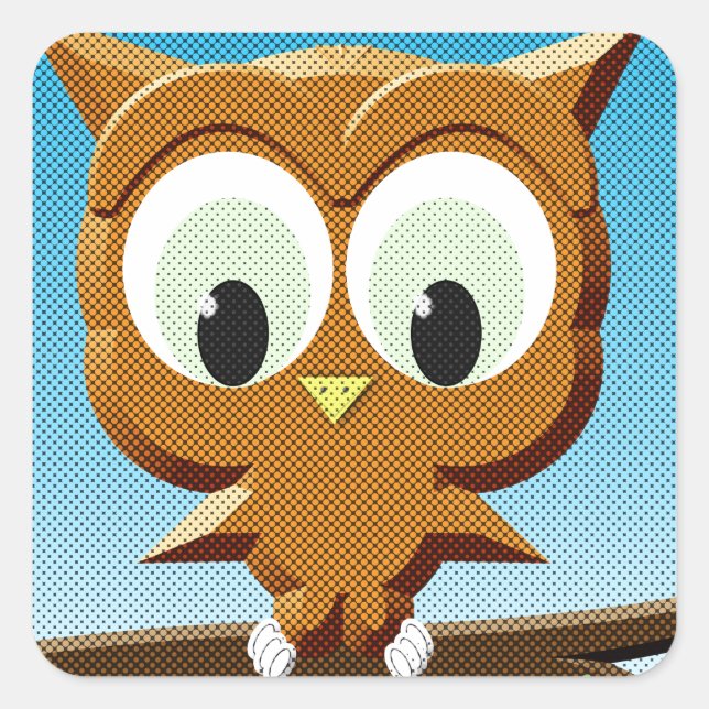 Newsprint Cartoon Owl Square Sticker (Front)