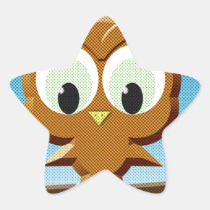 Newsprint Cartoon Owl Star Sticker