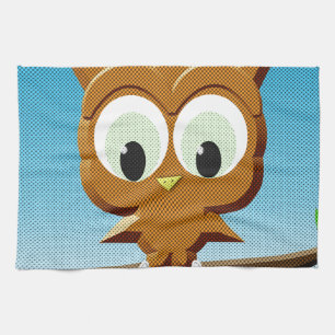 Newsprint Cartoon Owl Tea Towel