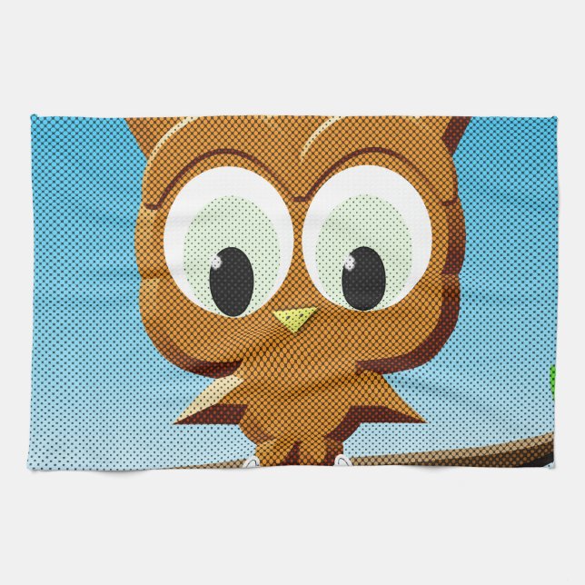 Newsprint Cartoon Owl Tea Towel (Horizontal)