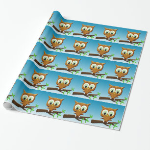 Newsprint Cartoon Owl Wrapping Paper