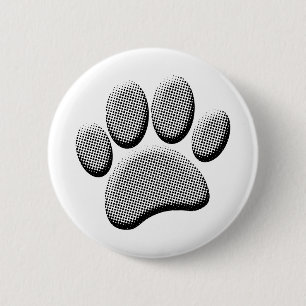 Newsprint Halftone Cartoon Dog Paw Prints 6 Cm Round Badge