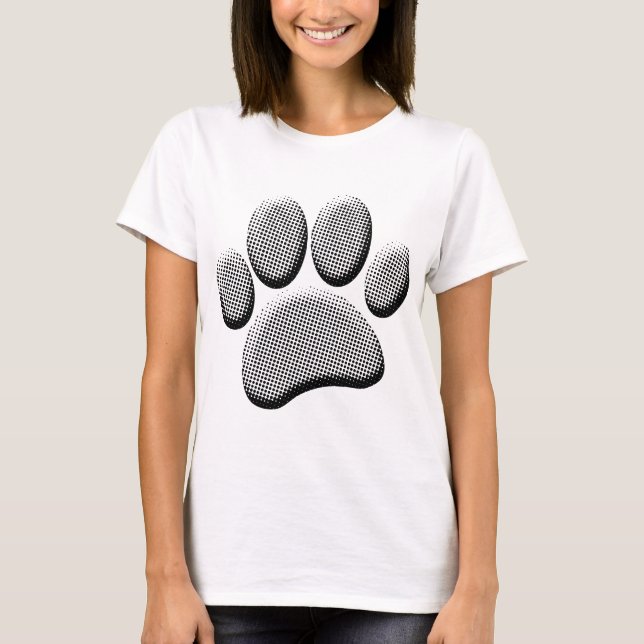 Newsprint Halftone Cartoon Dog Paw Prints T-Shirt (Front)