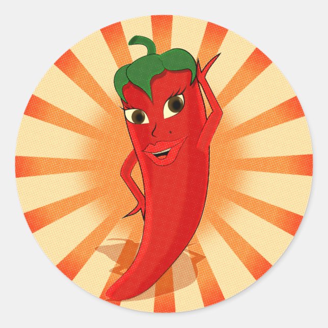 Newsprint halftones Red Pepper Diva Classic Round Sticker (Front)