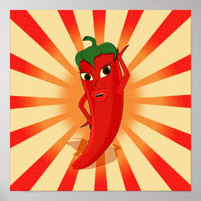 Newsprint halftones Red Pepper Diva Poster (Front)