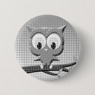 Newsprint Owl In Black And White 6 Cm Round Badge