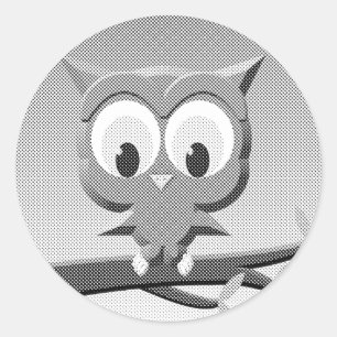Newsprint Owl In Black And White Classic Round Sticker