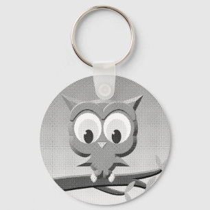 Newsprint Owl In Black And White Key Ring