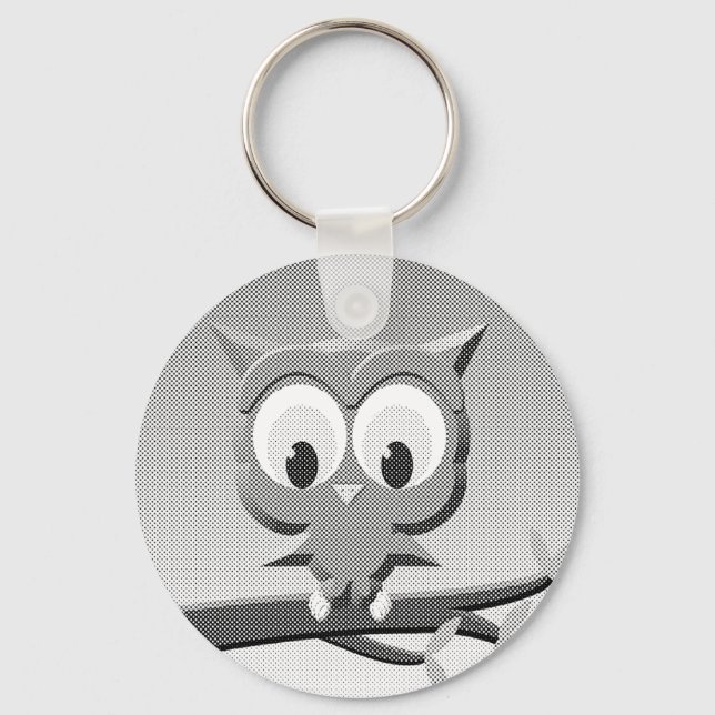 Newsprint Owl In Black And White Key Ring (Front)