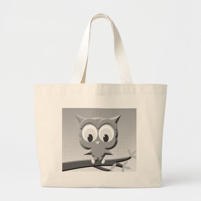 Newsprint Owl In Black And White Large Tote Bag (Front)