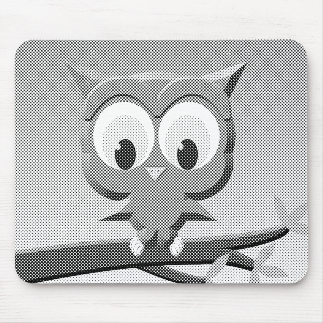 Newsprint Owl In Black And White Mouse Mat (Front)