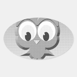 Newsprint Owl In Black And White Oval Sticker