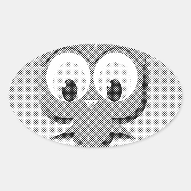 Newsprint Owl In Black And White Oval Sticker (Front)