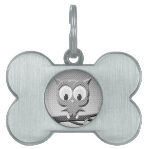 Newsprint Owl In Black And White Pet Name Tag