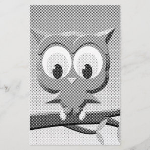 Newsprint Owl In Black And White Stationery