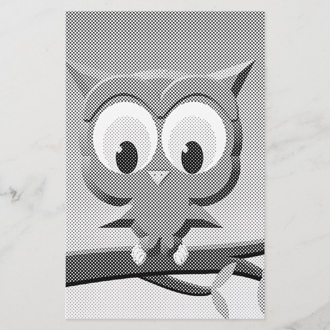 Newsprint Owl In Black And White Stationery (Front)