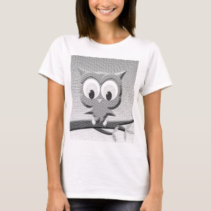 Newsprint Owl In Black And White T-Shirt