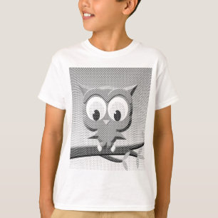 Newsprint Owl In Black And White T-Shirt