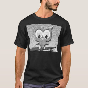 Newsprint Owl In Black And White T-Shirt