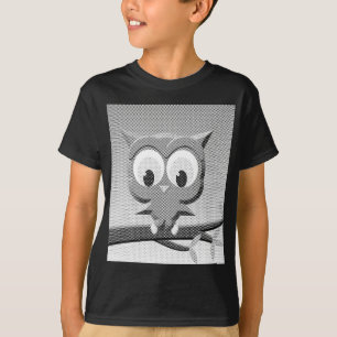 Newsprint Owl In Black And White T-Shirt