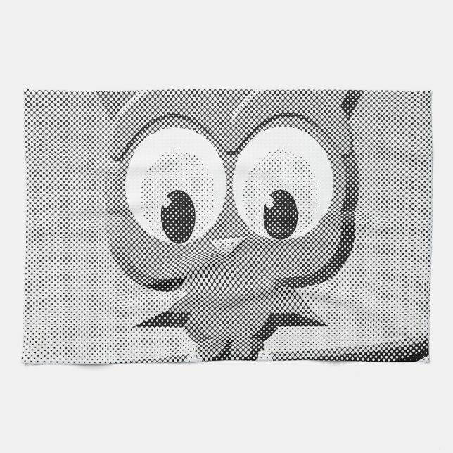 Newsprint Owl In Black And White Tea Towel (Horizontal)