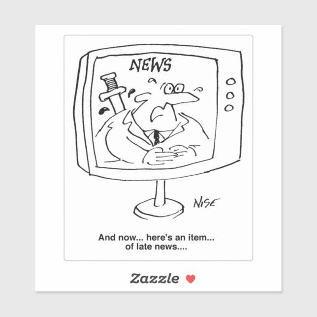 Newsreader with Late News on Television Cartoon. (Sheet)