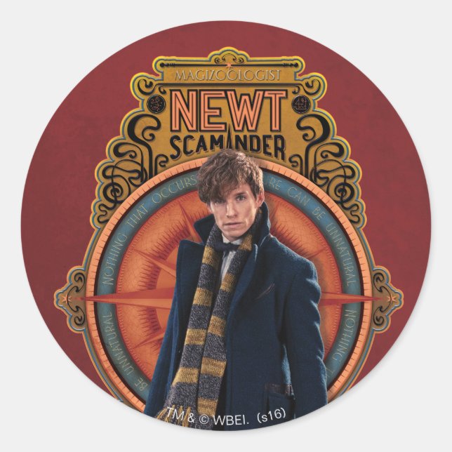 NEWT SCAMANDER™ Standing Art Nouveau Panel Classic Round Sticker (Front)