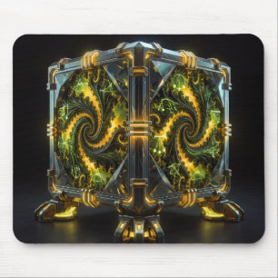 Newton Cube Green And Yellow Fractal Mouse Mat