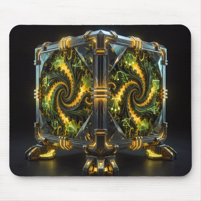 Newton Cube Green And Yellow Fractal Mouse Mat (Front)