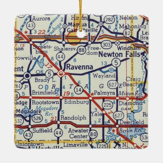 Newton Falls OH Vintage Map Ceramic Ornament (Back)