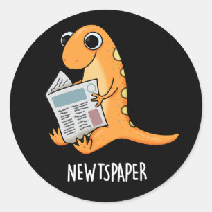Newtspaper Funny Newt Pun Dark BG Classic Round Sticker