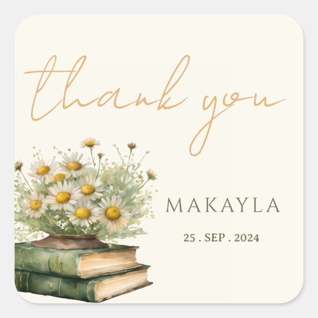 Next Chapter Boho Book Lover Floral Baby Shower Square Sticker (Front)