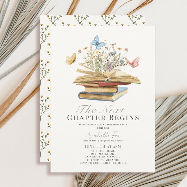 Next Chapter Books & Butterflies Graduation Photo Invitation (Creator Uploaded)