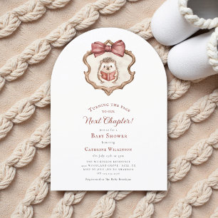 Next Chapter Watercolor Hedgehog Reading Book  Invitation