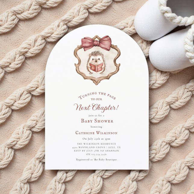 Next Chapter Watercolor Hedgehog Reading Book  Invitation (Creator Uploaded)