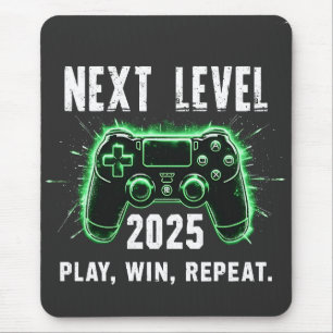 Next Level 2025 Play Win Repeat Funny Gaming Gamer Mouse Mat