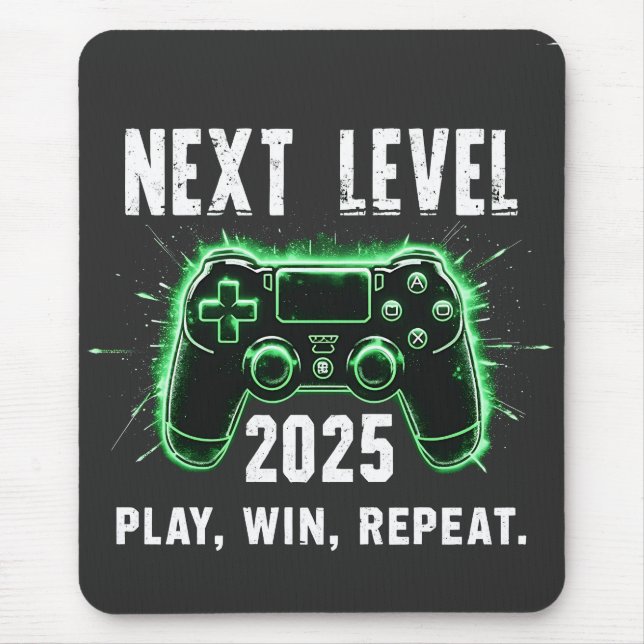 Next Level 2025 Play Win Repeat Funny Gaming Gamer Mouse Mat (Front)