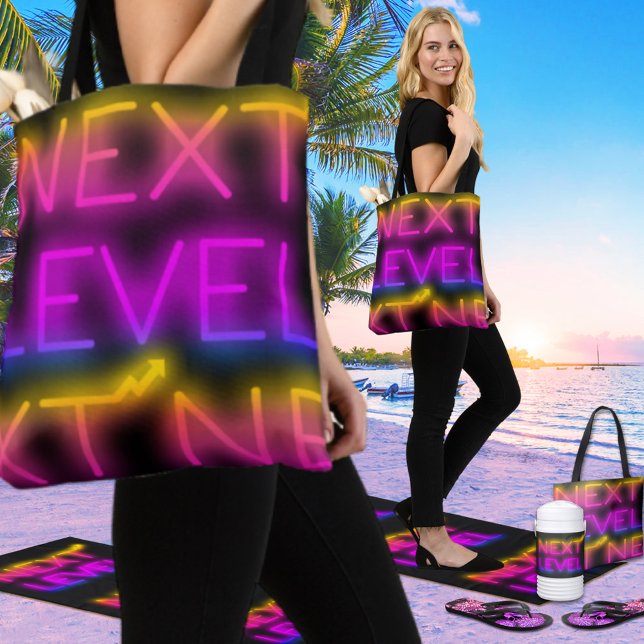 Next Level Tahiti Sunset Large Neon Black Tote Bag (Creator Uploaded)