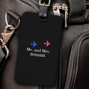 next Mr and Mrs travel personalised black Luggage Tag